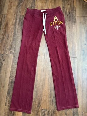 Abercrombie & Fitch Y2K  Maroon Sweatpants with Yellow Logo